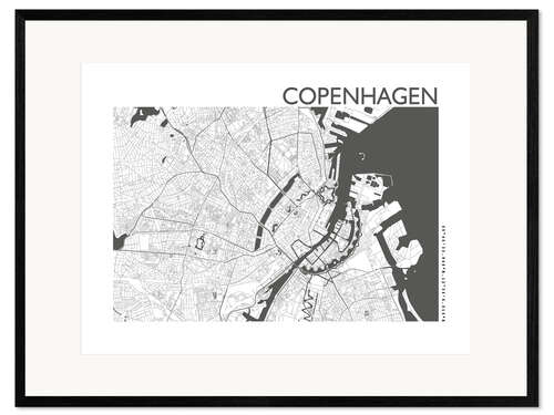 Gerahmter Kunstdruck Stadtplan von Kopenhagen III