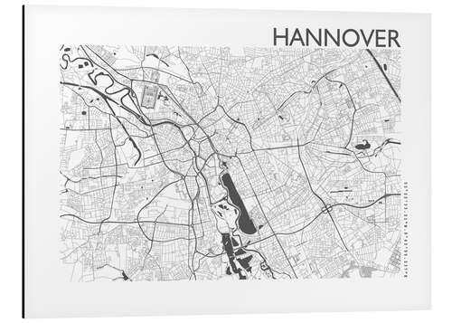 Tableau en aluminium Hannover – plan de la ville de Hanovre