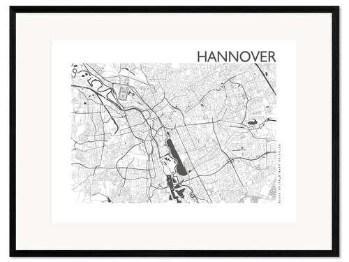 Impresión de arte enmarcada Hannover – mapa de la ciudad