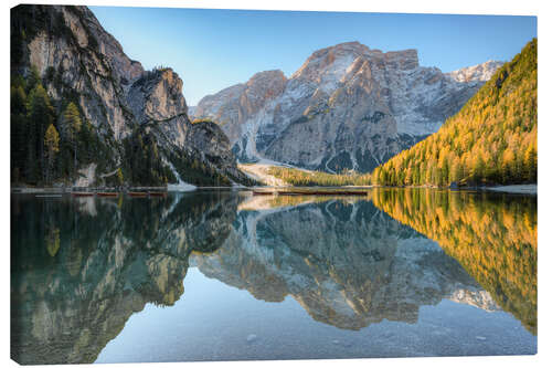 Canvas print Morning at Braies Lake in South Tyrol