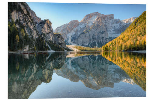 Tableau en PVC Matin au lac Braies dans le Tyrol du Sud