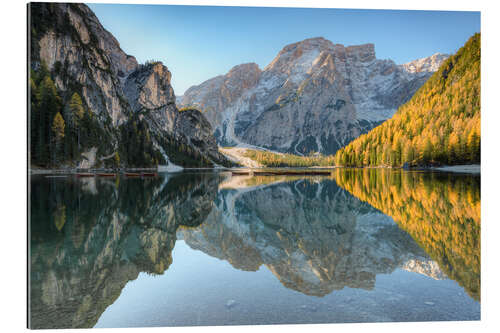 Quadro em plexi-alumínio Manhã, em, Braies, lago, em, sul, tirol