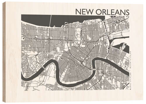 Cuadro de madera Mapa de la ciudad de Nueva Orleans