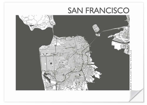 Selvklebende plakat San Francisco – city map