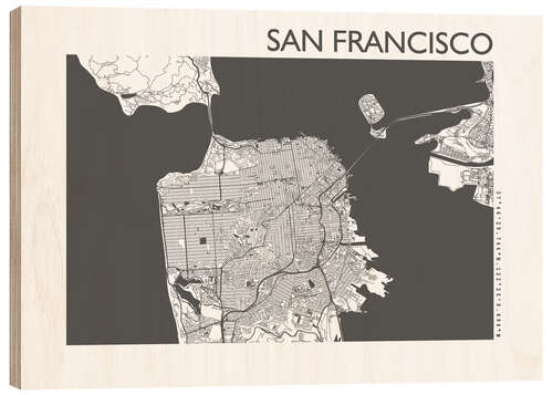 Hout print San Francisco – city map