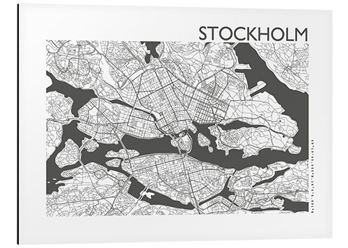 Aluminiumsbilde City map of Stockholm IV