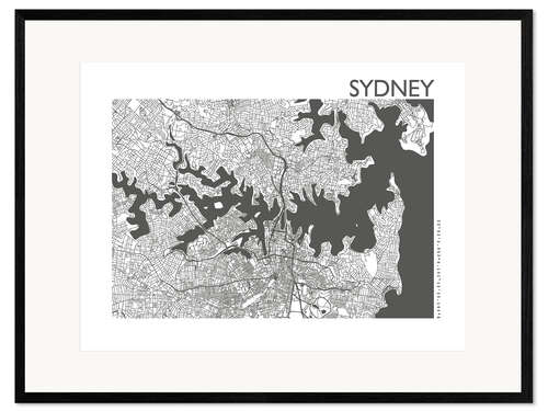 Gerahmter Kunstdruck Sydney – Stadtplan