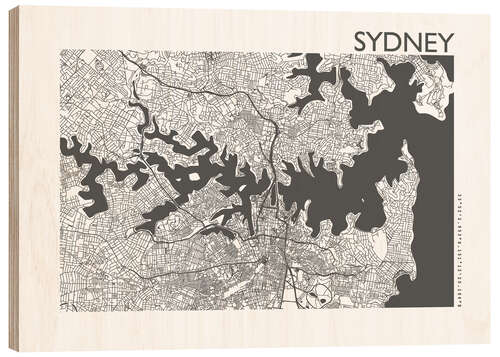 Wood print Sydney – city map