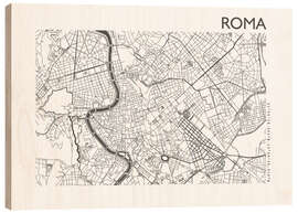 Wood print Roma – City map of Rome