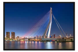 Gerahmter Kunstdruck Skyline von Rotterdam und Erasmusbrücke