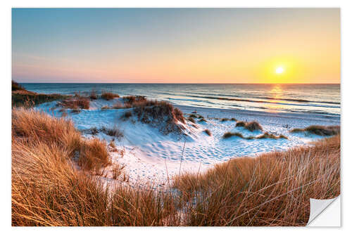 Selvklebende plakat Sunset at the Darßer Weststrand, Baltic Sea coast