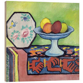 Wood print Still life with apple peel and Japanese fan