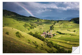 Wandsticker Kaiserstuhl im Sommer mit Regenbogen