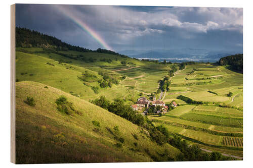 Wood print Kaiserstuhl in summer with rainbow