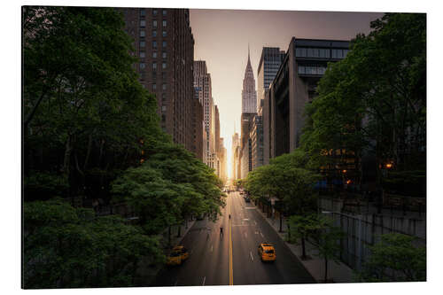 Tableau en aluminium Coucher de soleil dans les rues de New York