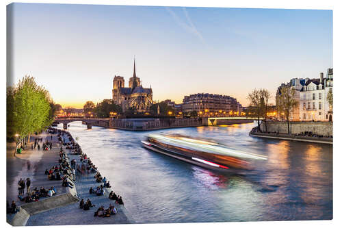 Leinwandbild Kathedrale Notre-Dame de Paris auf der Île de la Cité am Abend