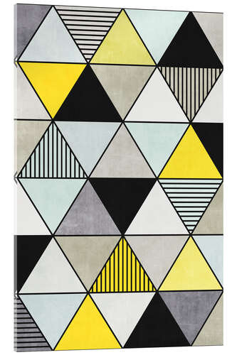 Akrylbilde Colorful Concrete Triangles 2 - Yellow, Blue, Grey