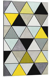 Tableau en aluminium Triangles en jaune, bleu et gris 2