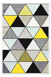 Póster Colorful Concrete Triangles 2 - Yellow, Blue, Grey - Zoltan Ratko