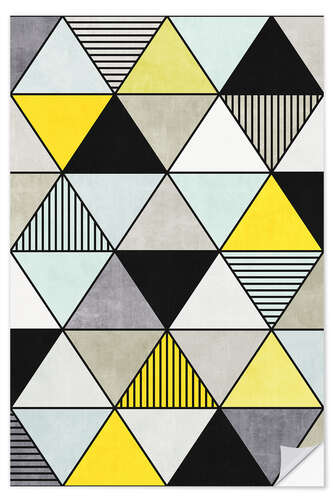 Sticker mural Triangles en jaune, bleu et gris 2