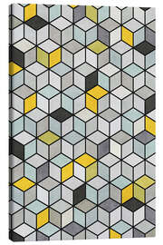 Stampa su tela Colorful Concrete Cubes - Yellow, Blue, Gray