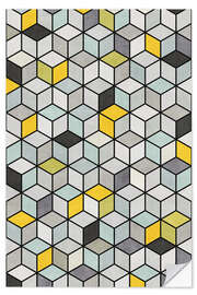 Vinilo para la pared Colorful Concrete Cubes - Yellow, Blue, Gray