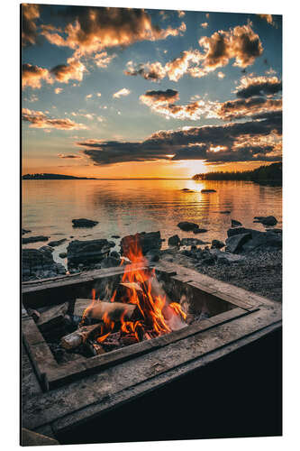 Obraz na aluminium Campfire on the lake, Sweden