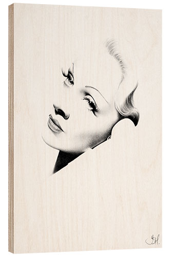 Wood print Marlene Dietrich