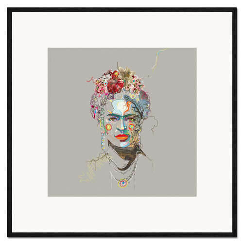 Ingelijste kunstdruk Frida Kahlo Floral Face I