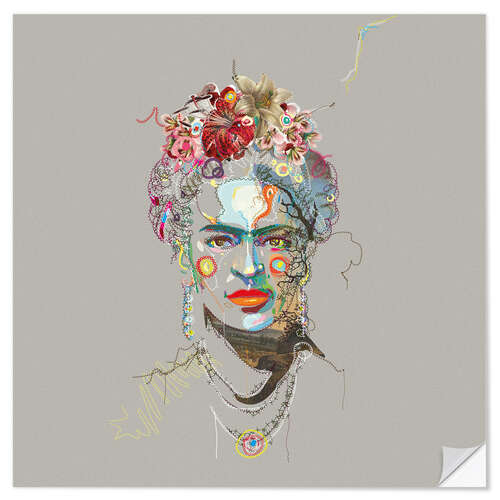 Autocolante decorativo Frida Kahlo Floral Face I