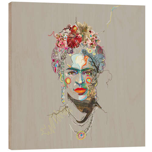 Wood print Frida Kahlo Floral Face I