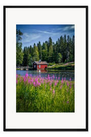 Gerahmter Kunstdruck Schweden Haus am See