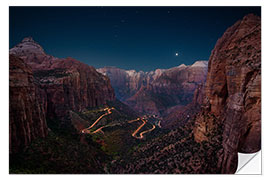 Wandsticker Nachtaufnahme vom Canyon Overlook, Zion National Park, Utah, USA