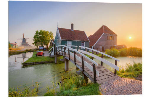 Tableau en plexi-alu Lever de soleil à Zaanse Schans en Hollande