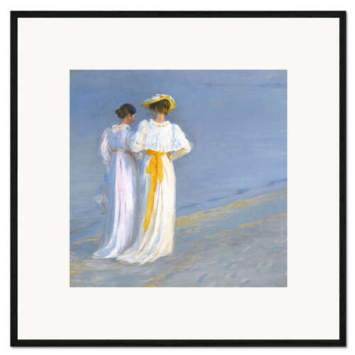 Ingelijste kunstdruk Anna Ancher and Marie Krøyer on the Beach at Skagen
