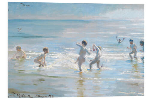 Foam board print Boys bathing on a summer evening at Skagen Beach