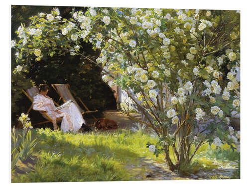 Hartschaumbild Rosen, Marie Krøyer sitzt im Liegestuhl im Garten von Frau Bendsens Haus