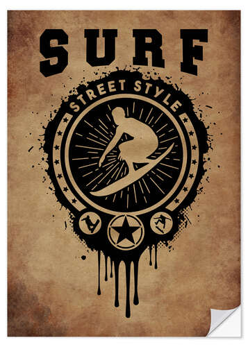 Selvklebende plakat Surf vintage