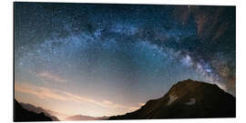 Aluminiumtavla Milky Way arch and starry sky on the Alps. panoramic view