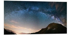 Foam board print Milky Way arch and starry sky on the Alps. panoramic view