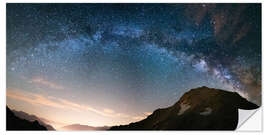 Naklejka na ścianę Milky Way arch and starry sky on the Alps. panoramic view