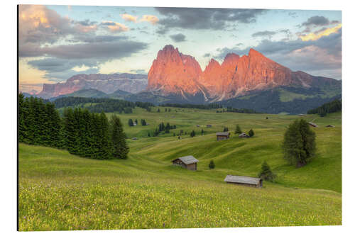 Alubild Alpenglühen in den Dolomiten