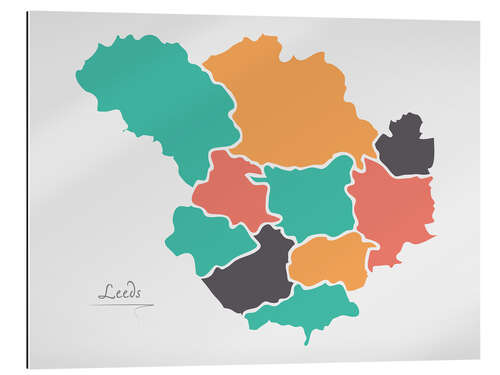 Quadro em plexi-alumínio Leeds city map modern abstract with round shapes