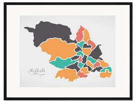 Gerahmter Kunstdruck Sheffield Stadt Landkarte modern abstrakt mit runden Formen