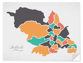 Selvklebende plakat Sheffield city map modern abstract with round shapes