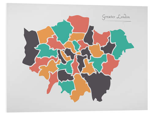 Print på skumplade Greater London city map modern abstract with round shapes