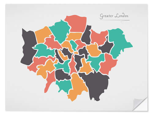 Selvklebende plakat Greater London city map modern abstract with round shapes