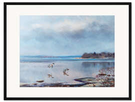 Gerahmter Kunstdruck Vögel am Ufer