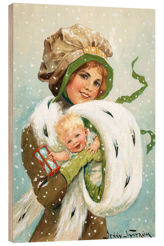 Puutaulu Girl with child in a muff