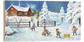 Wood print Winter Landscape with Nisse - Jenny Nyström